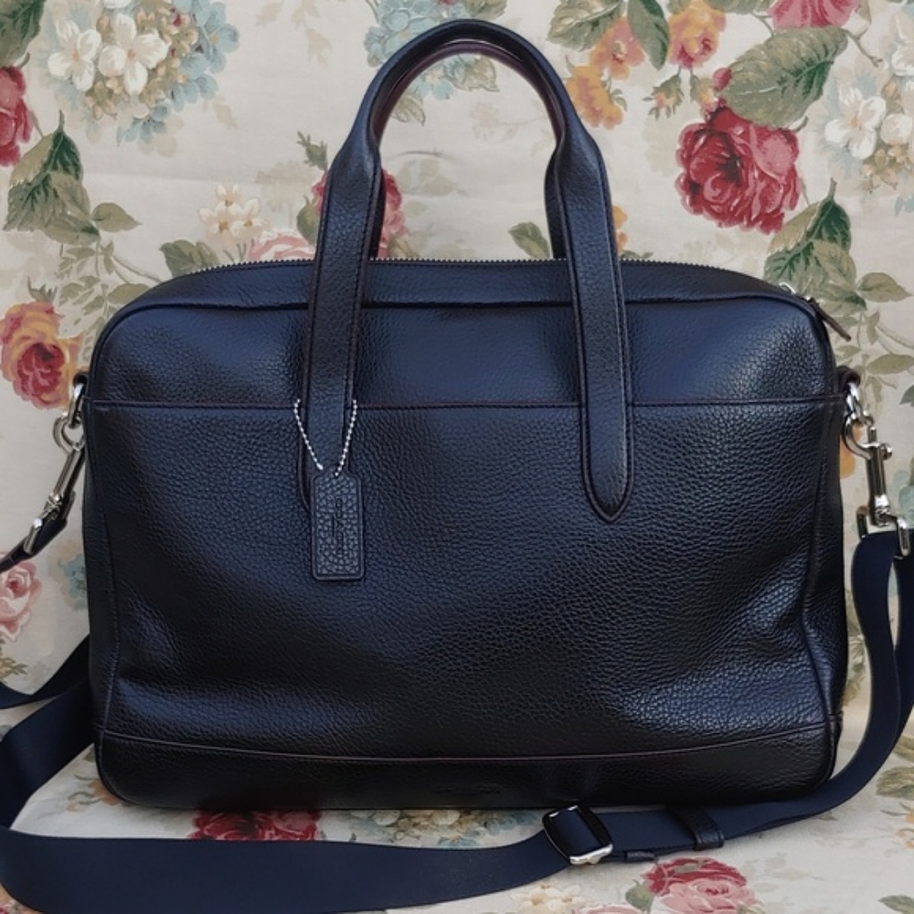 Coach Hamilton Black Pebbled Leather Business Briefcase Bag with Strap